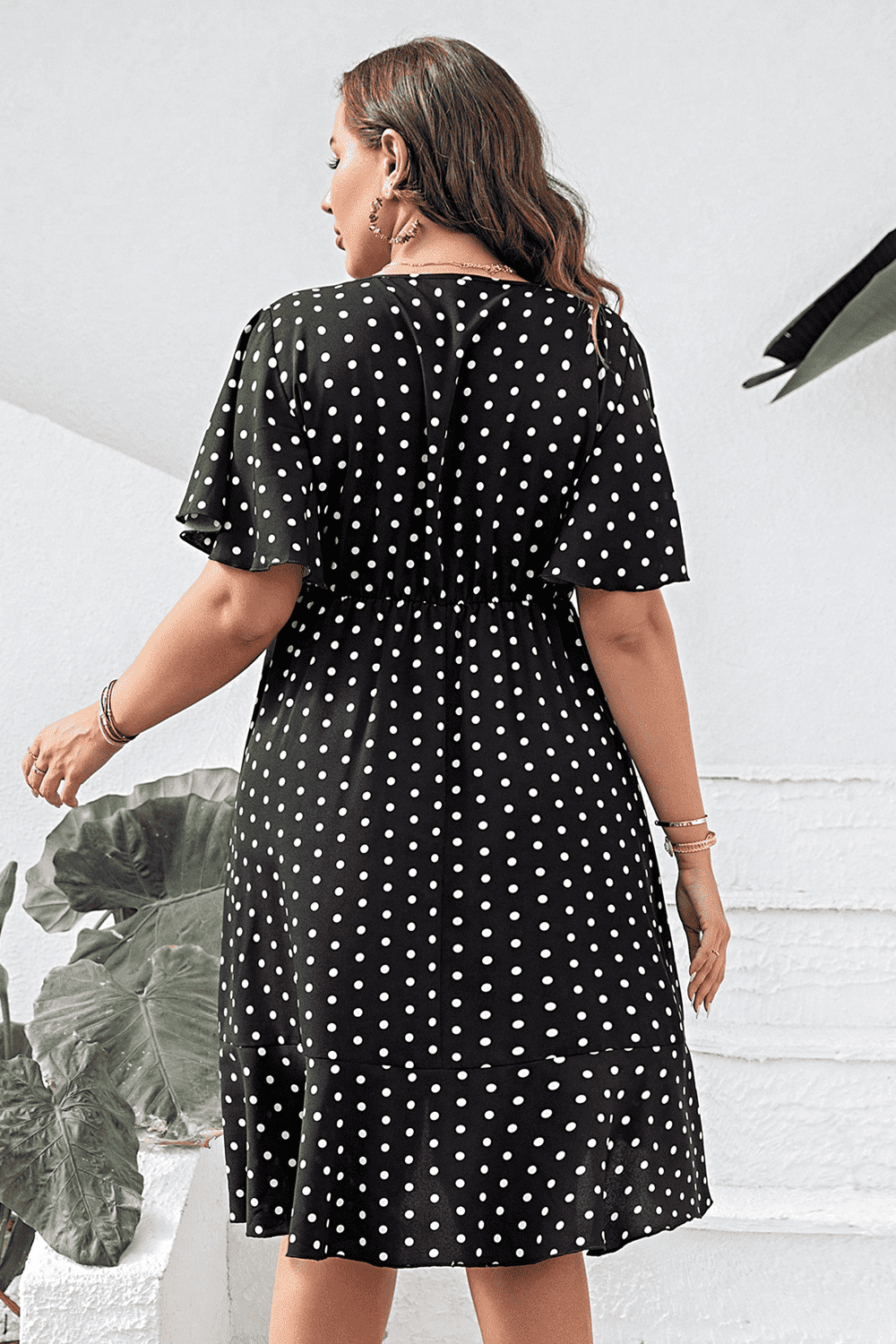 Plus Size Polka Dot Flutter Sleeve Dress Dress Krazy Heart Designs Boutique