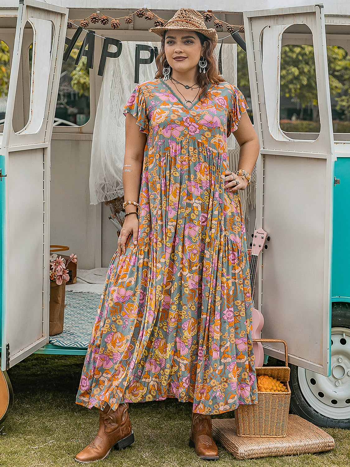 Plus Size Ruffled Printed Cap Sleeve Dress (2 Prints) Dress Krazy Heart Designs Boutique