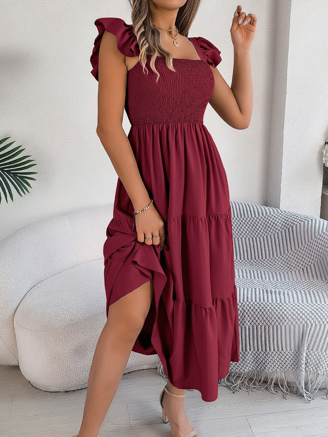 Smocked Square Neck Cap Sleeve Midi Dress (5 Colors) Dress Krazy Heart Designs Boutique