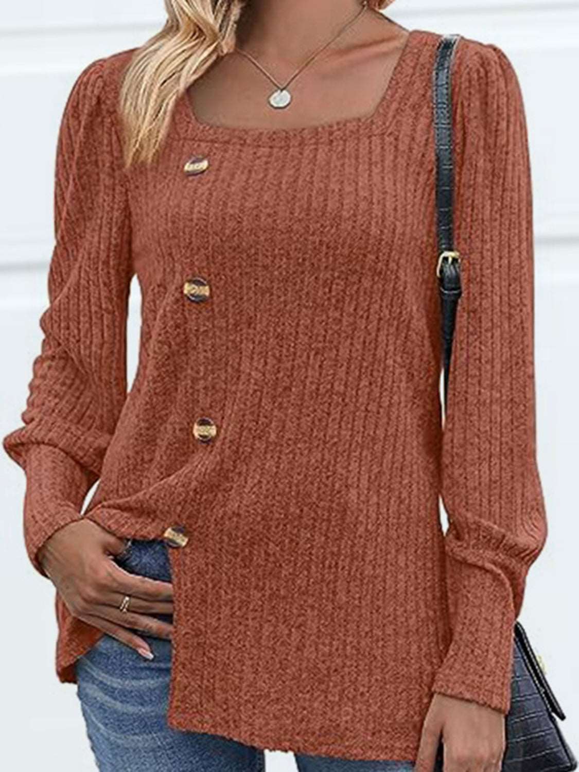 Decorative Button Square Neck Top (5 Colors) Krazy Heart Designs Boutique