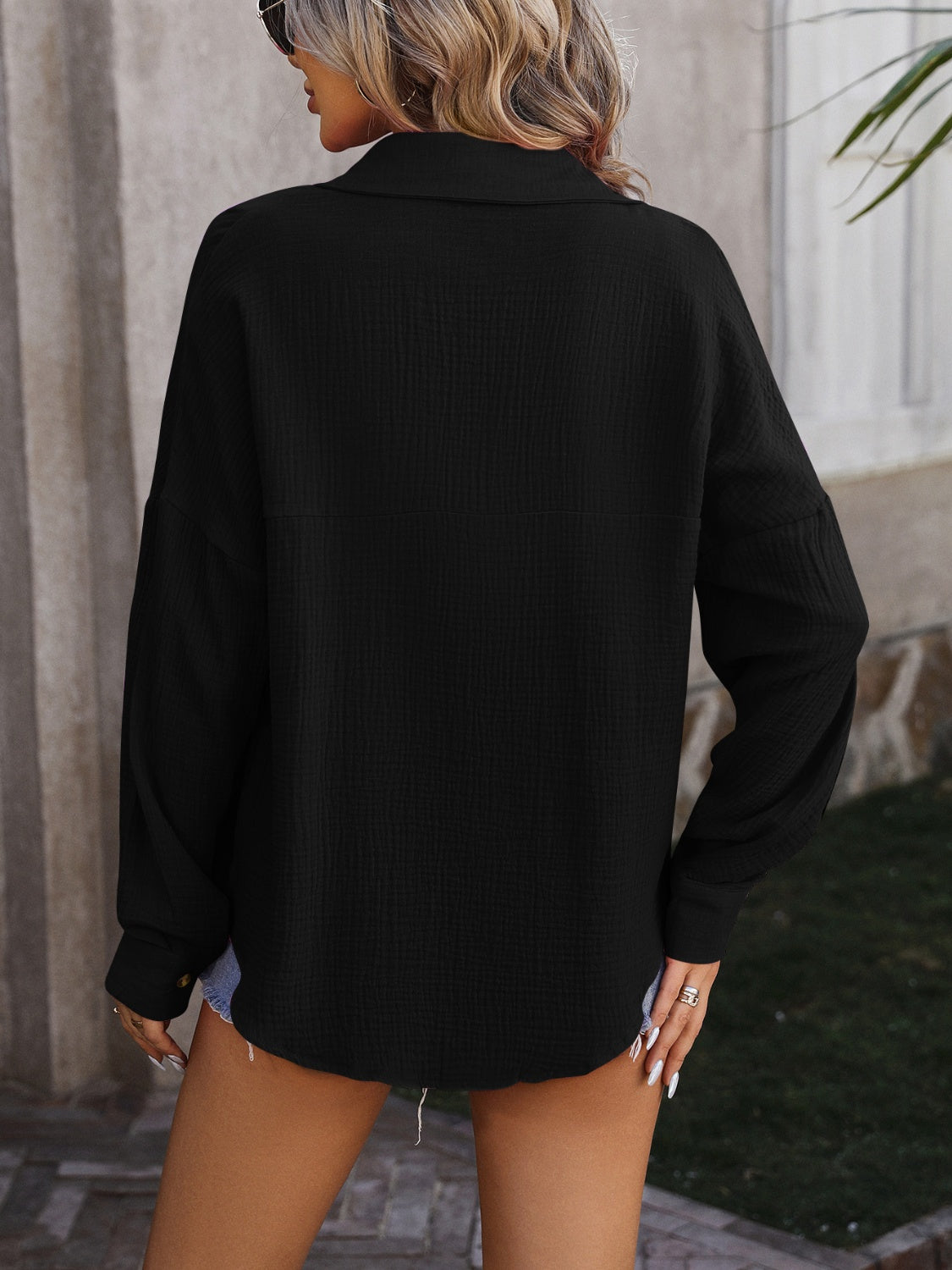Textured Pocketed Button Up Dropped Shoulder Shirt (4 Colors) Shirts & Tops Krazy Heart Designs Boutique