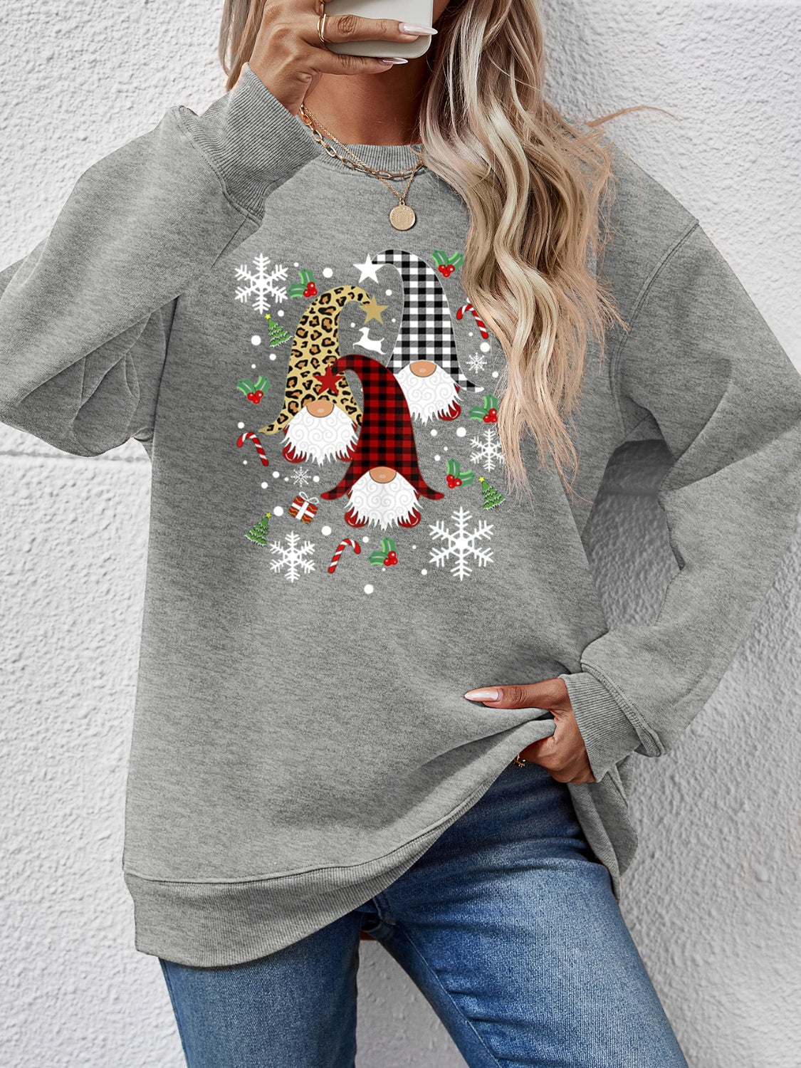 Faceless Gnomes Graphic Drop Shoulder Sweatshirt (9 Colors) Shirts & Tops Krazy Heart Designs Boutique Charcoal S