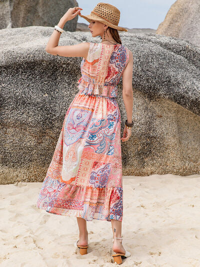 Playful Print Boho Style V-Neck Top and Midi Skirt Set Dress Krazy Heart Designs Boutique