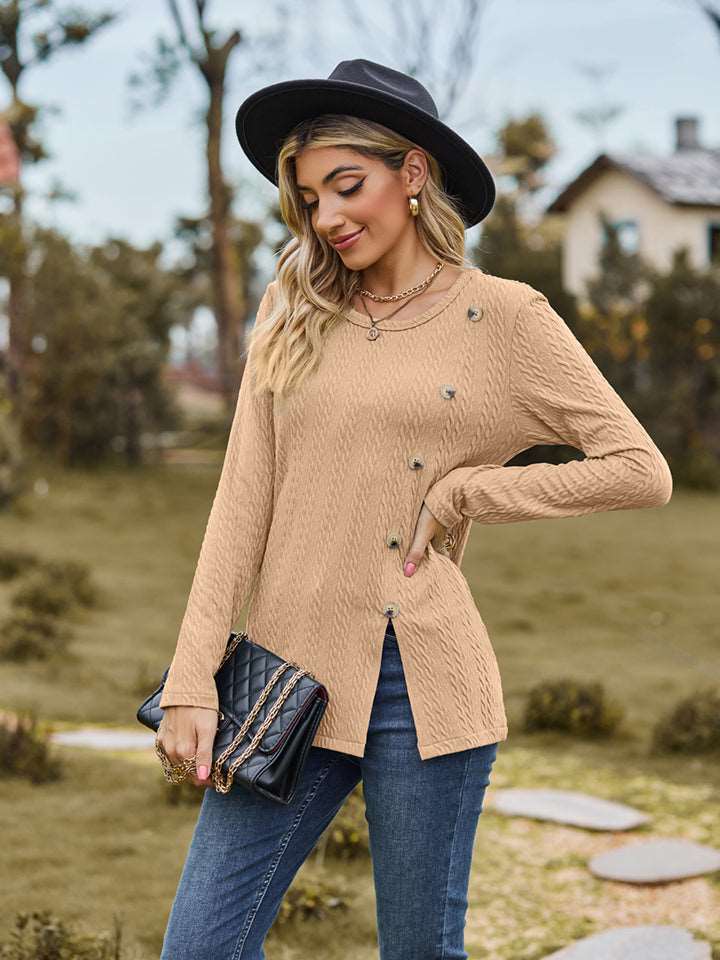Decorative Button Slit Long Sleeve Top (6 Colors) Krazy Heart Designs Boutique