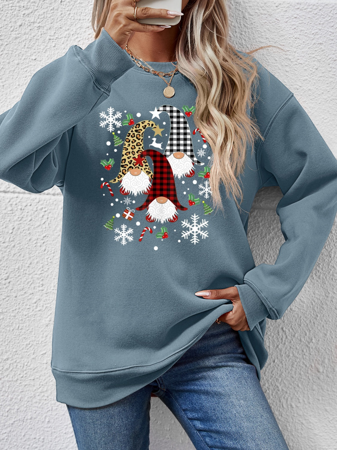 Faceless Gnomes Graphic Drop Shoulder Sweatshirt (9 Colors) Shirts & Tops Krazy Heart Designs Boutique Dusty Blue S