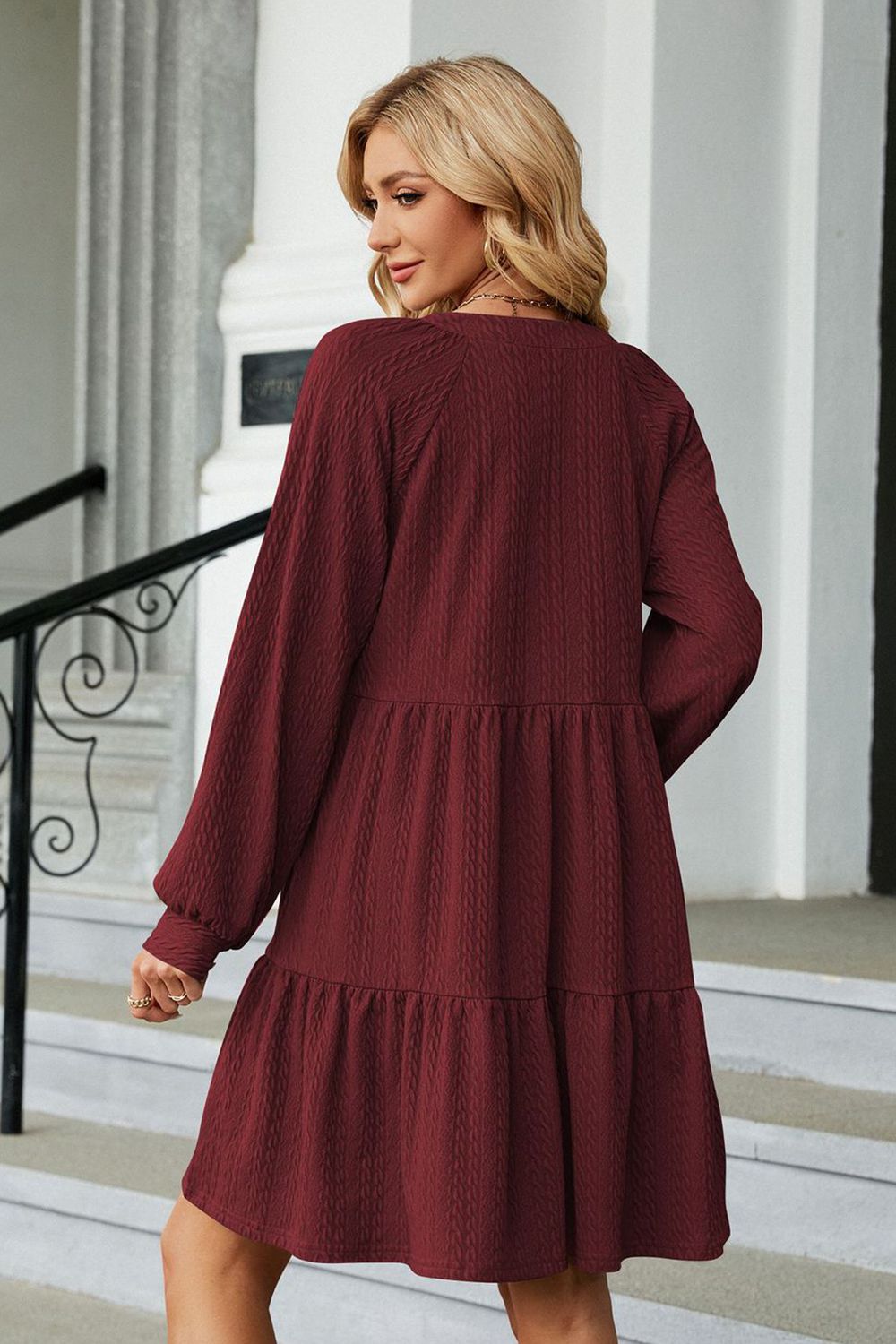 Notched Neck Long Sleeve Mini Dress (6 Colors) Dress Krazy Heart Designs Boutique