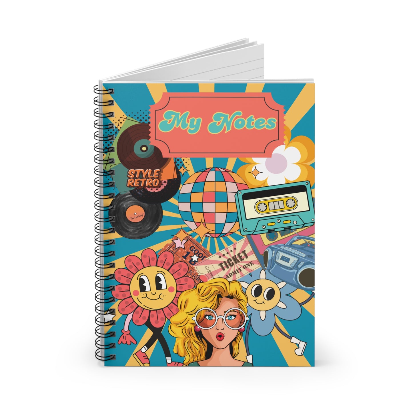 My Notes Retro Style Spiral Notebook - Ruled Line Paper products Krazy Heart Designs Boutique One Size