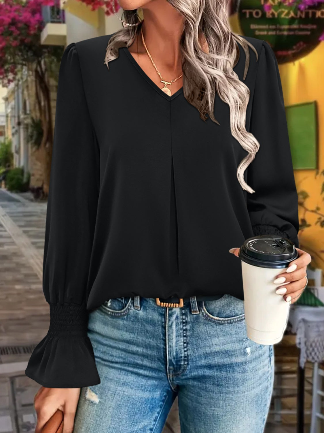 V-Neck Flounce Sleeve Blouse Shirts & Tops Krazy Heart Designs Boutique