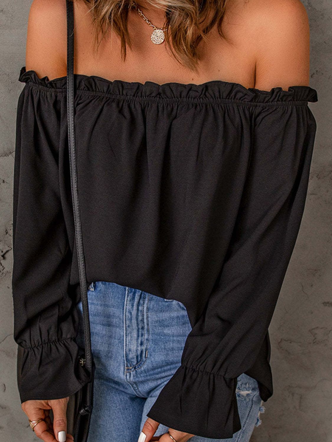 Off-Shoulder Flounce Sleeve Blouse (4 Colors) Shirts & Tops Krazy Heart Designs Boutique