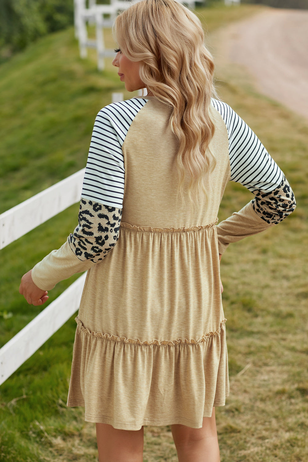 Mixed Print Frill Trim Long Sleeve Dress (3 Colors) Dress Krazy Heart Designs Boutique