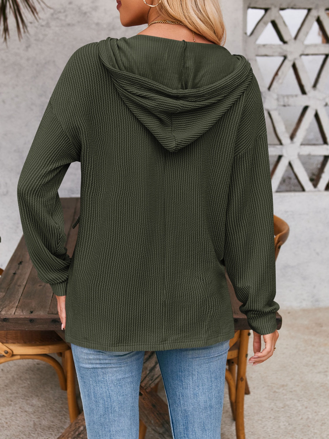Double Take Drawstring Dropped Shoulder Long Sleeve Hoodie (5 Colors) Shirts & Tops Krazy Heart Designs Boutique