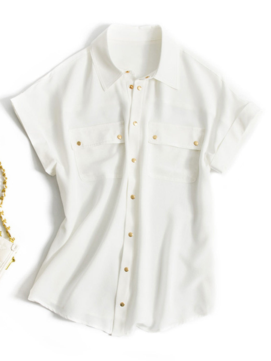 Full Size Snap Down Collared Neck Short Sleeve Shirt (2 Colors) Shirts & Tops Krazy Heart Designs Boutique