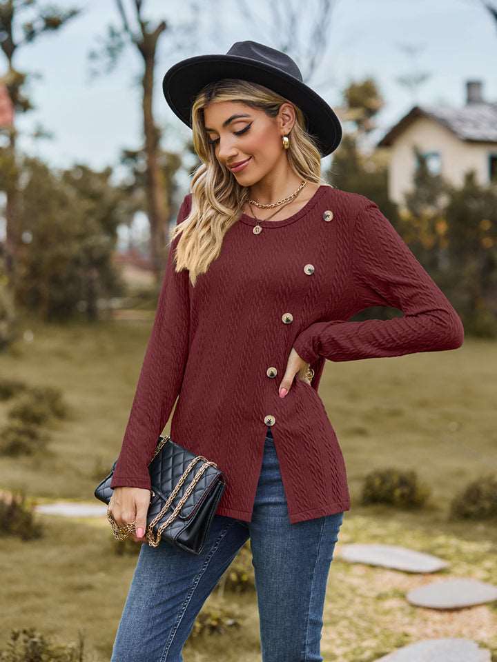 Decorative Button Slit Long Sleeve Top (6 Colors) Krazy Heart Designs Boutique
