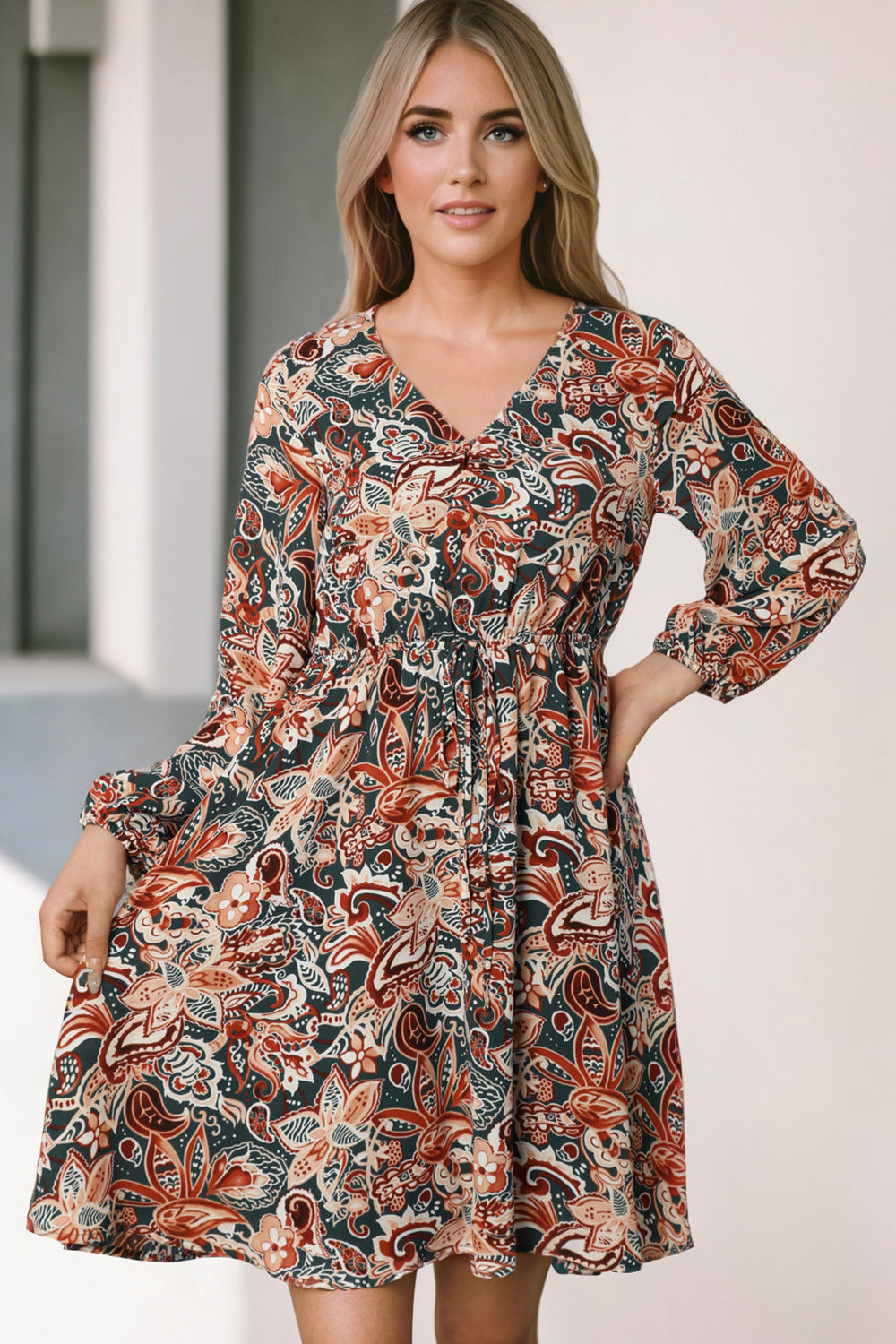Printed V-Neck Mini Dress Dress Krazy Heart Designs Boutique Multicolor S
