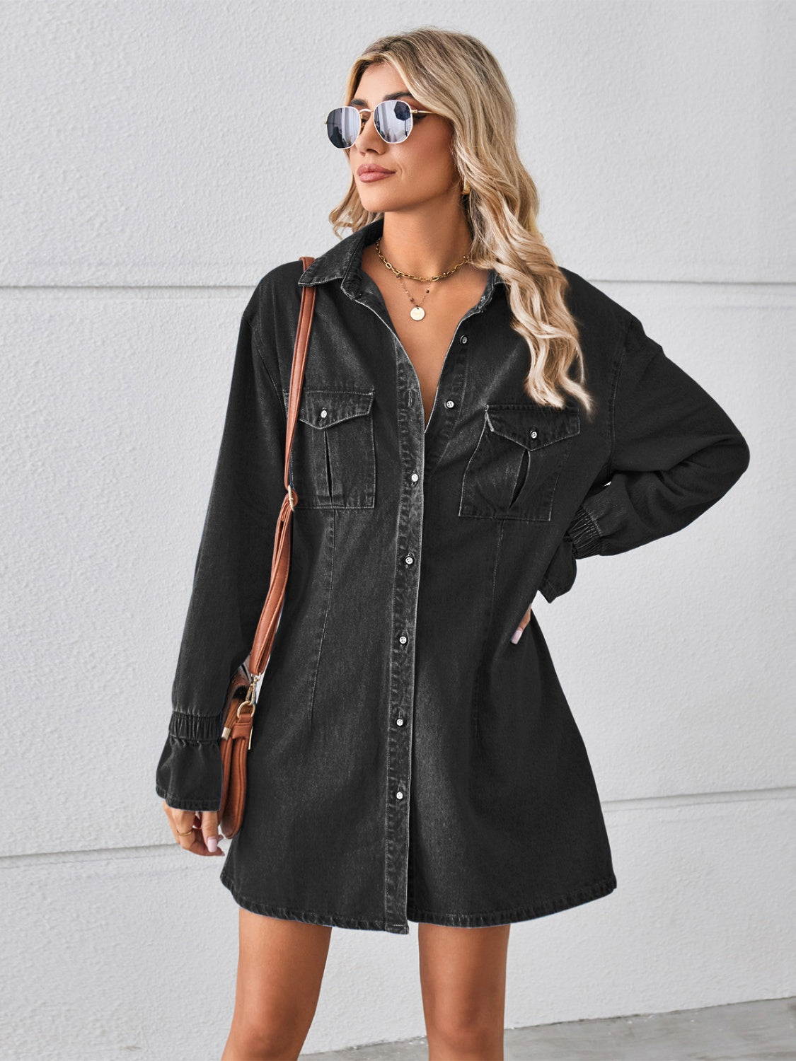 Pocketed Dropped Shoulder Mini Denim Dress (2 Colors) Dress Krazy Heart Designs Boutique