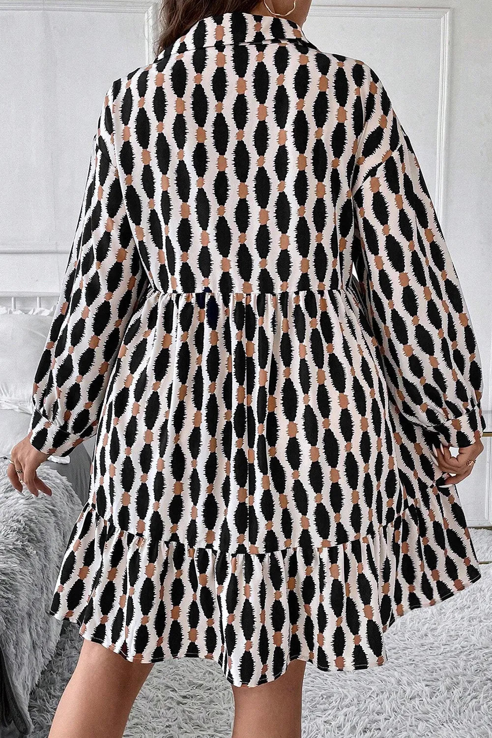 Plus Size Printed Johnny Collar Long Sleeve Dress Dress Krazy Heart Designs Boutique