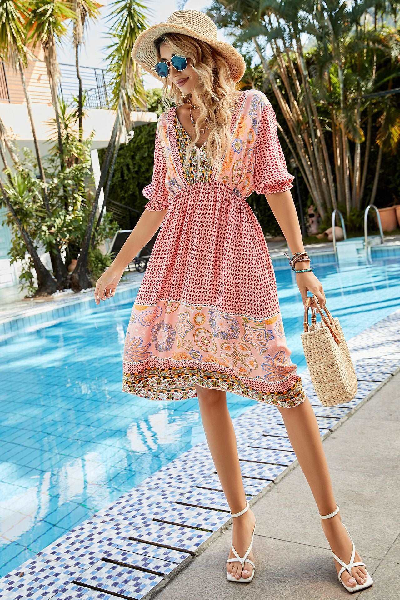 Bohemian Tie Back V-Neck Dress Krazy Heart Designs Boutique