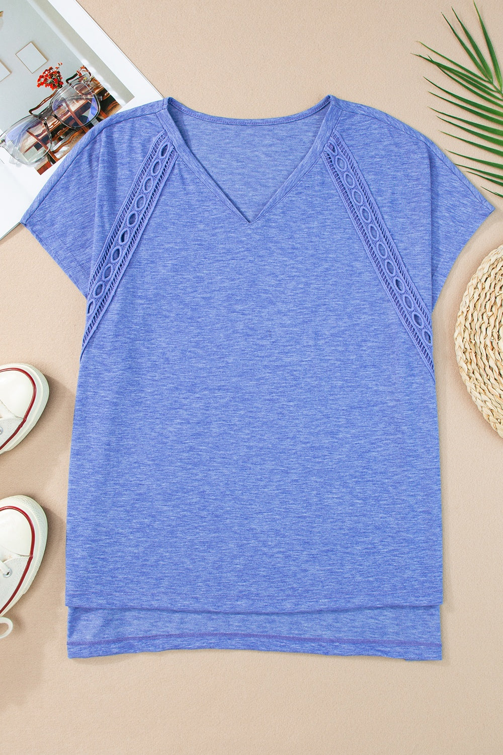 Eyelet V-Neck Short Sleeve Top (2 Colors) Shirts & Tops Krazy Heart Designs Boutique