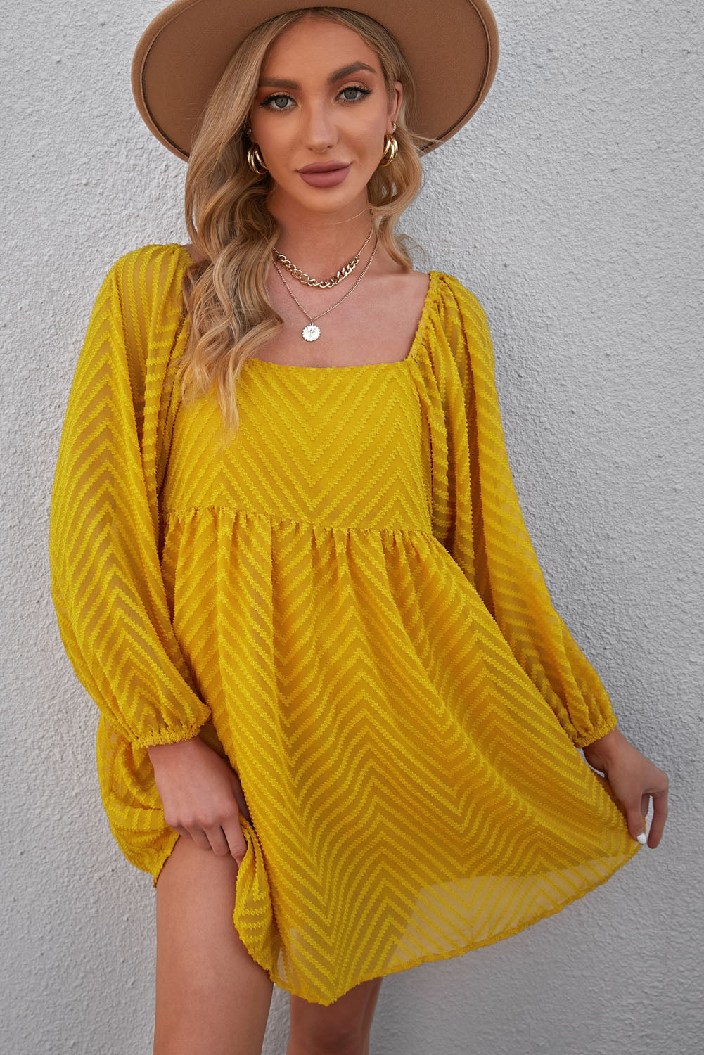Textured Square Neck Mini Dress (6 Colors) Dress Krazy Heart Designs Boutique Yellow S