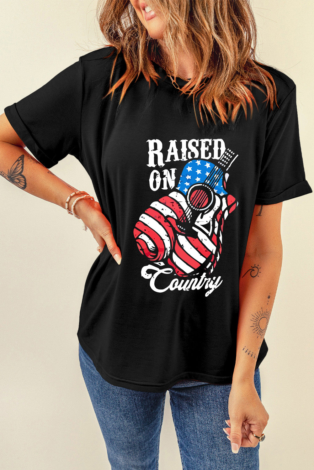 RAISED ON COUNTRY Round Neck Tee T-Shirt Krazy Heart Designs Boutique