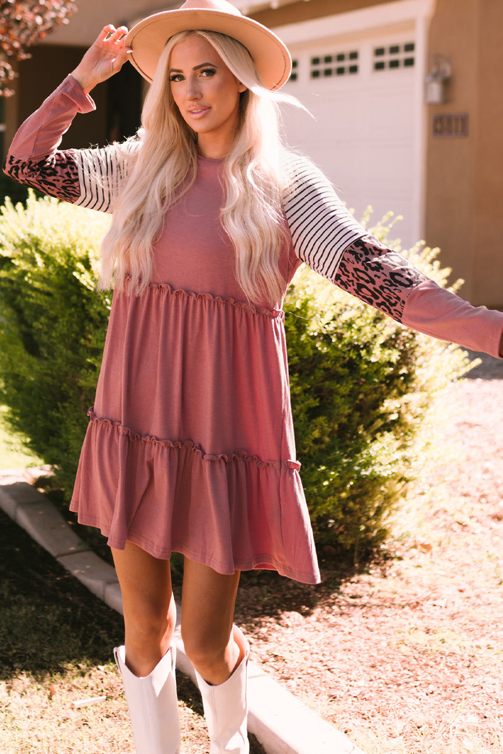 Mixed Print Frill Trim Long Sleeve Dress (3 Colors) Dress Krazy Heart Designs Boutique