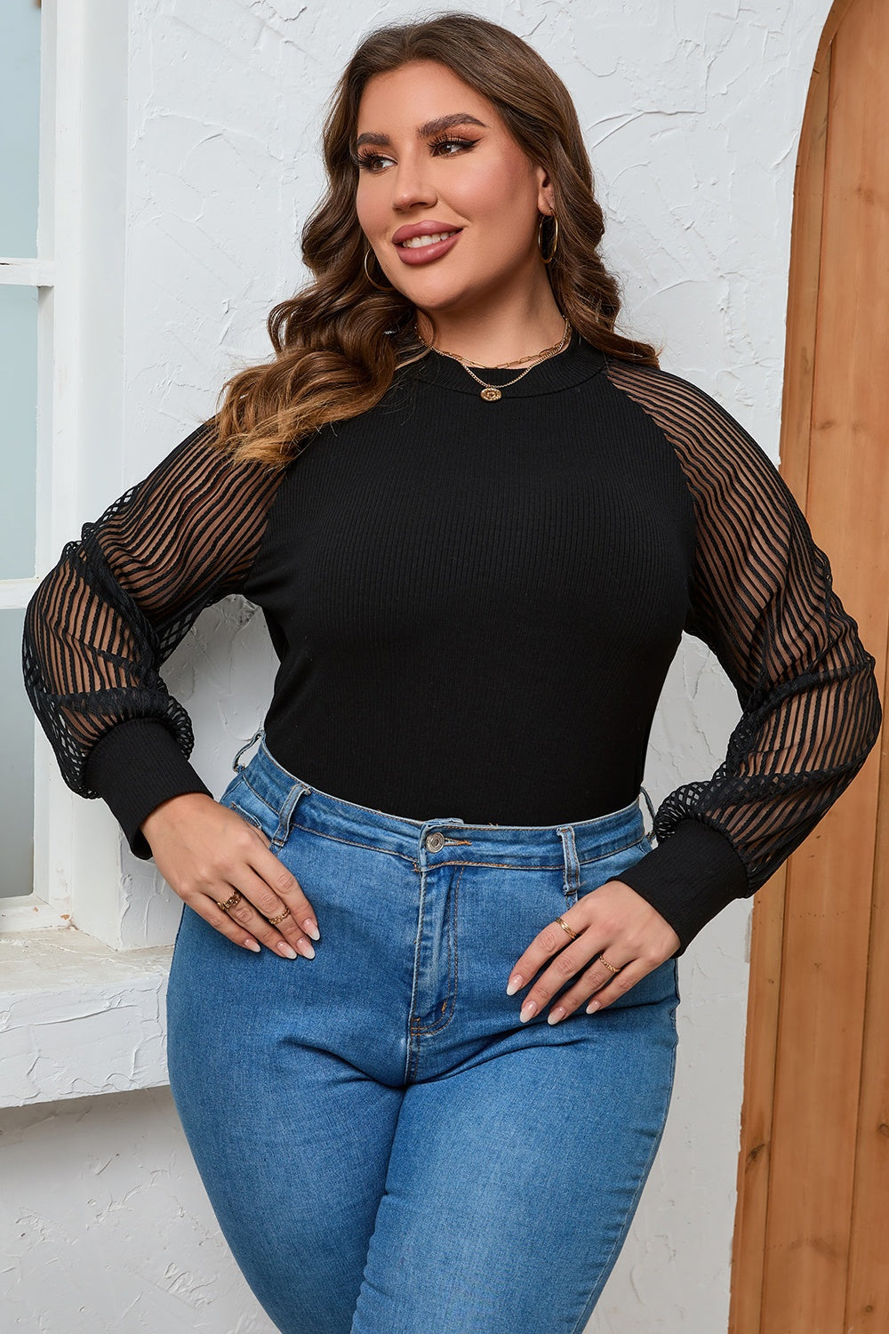 Plus Size Round Neck Long Sleeve Blouse Shirts & Tops Krazy Heart Designs Boutique