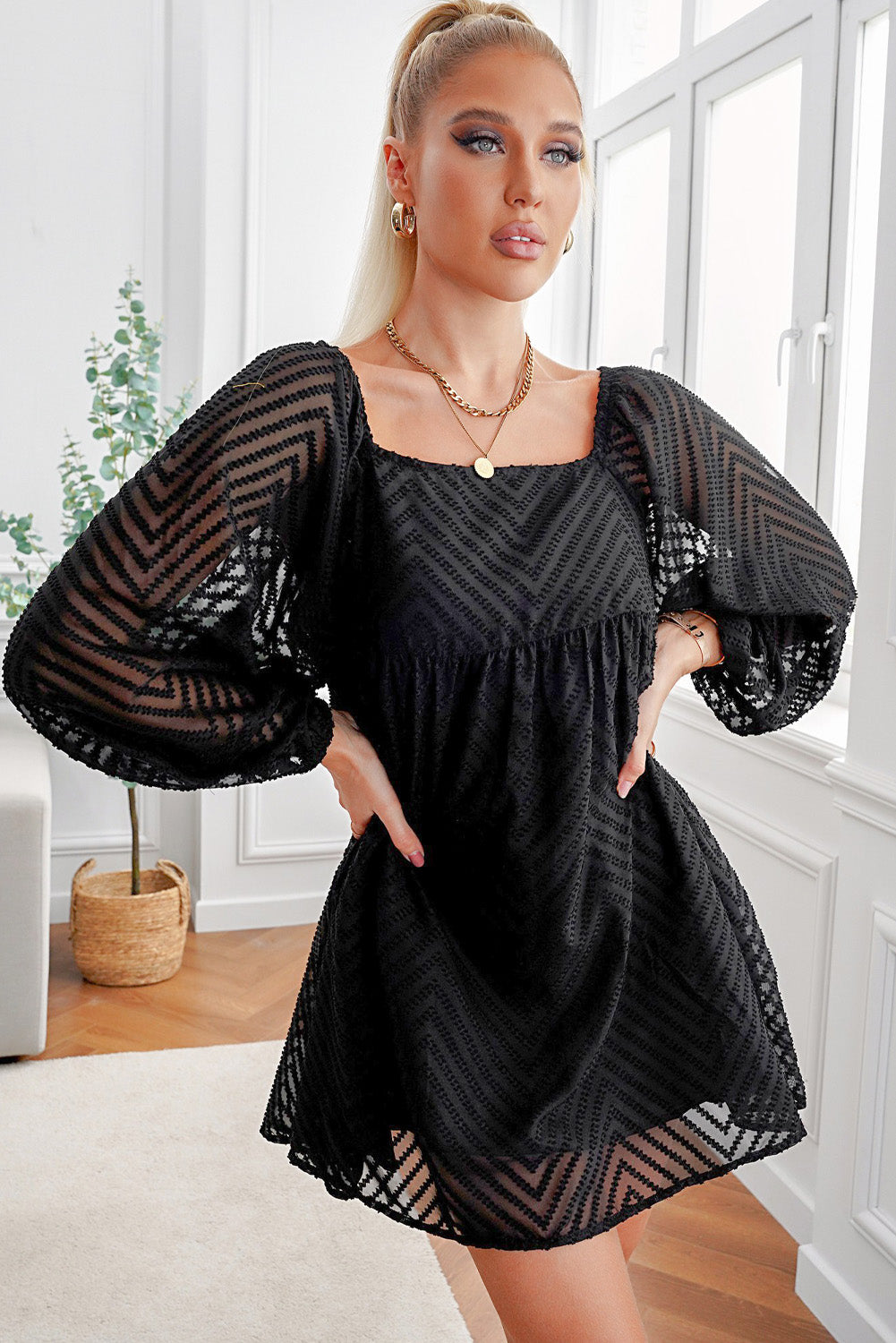 Textured Square Neck Mini Dress (6 Colors) Dress Krazy Heart Designs Boutique