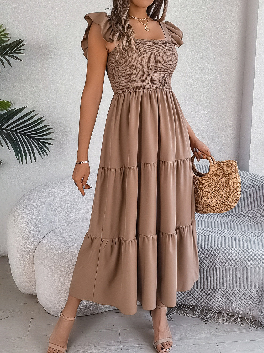 Smocked Square Neck Cap Sleeve Midi Dress (5 Colors) Dress Krazy Heart Designs Boutique