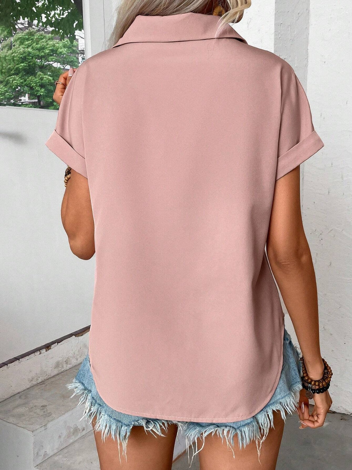 Pleated Detail Collared Neck Short Sleeve Shirt (6 Colors) Shirts & Tops Krazy Heart Designs Boutique