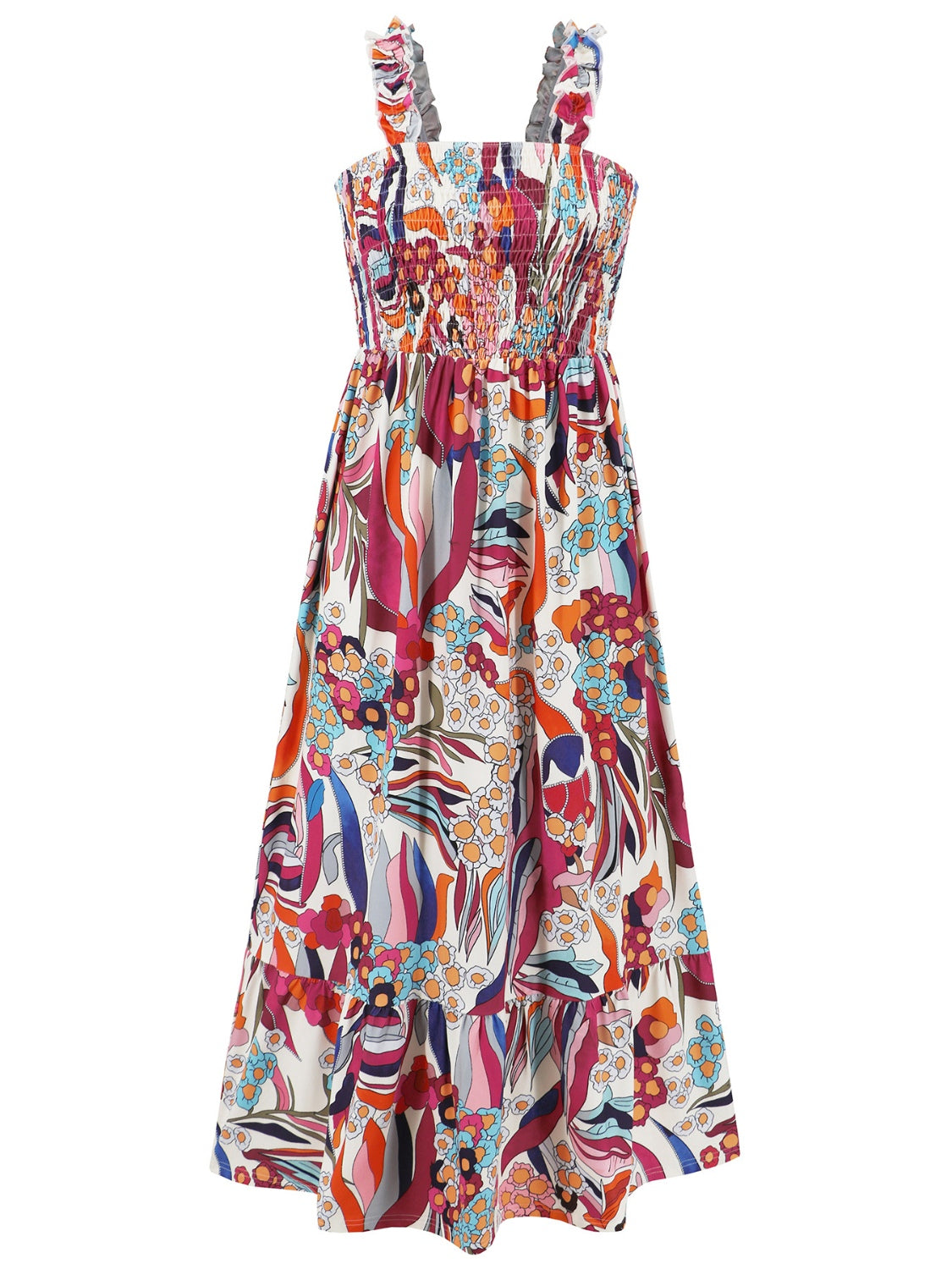 Smocked Printed Square Neck Sleeveless Cami Dress (7 Colors) Dress Krazy Heart Designs Boutique