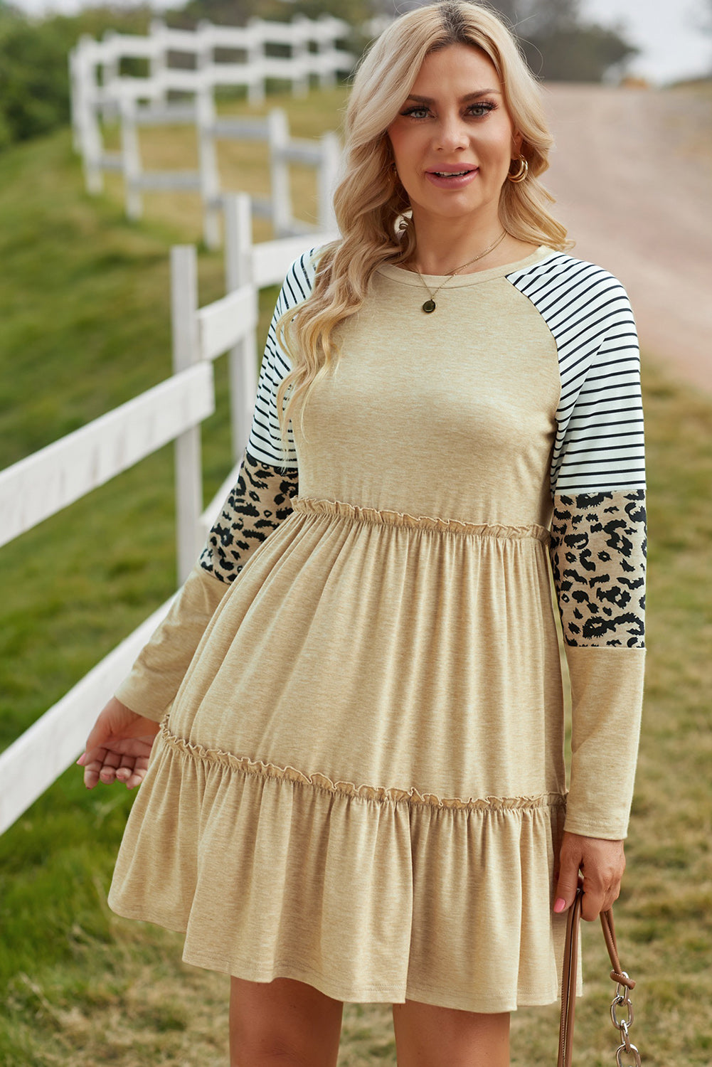 Mixed Print Frill Trim Long Sleeve Dress (3 Colors) Dress Krazy Heart Designs Boutique
