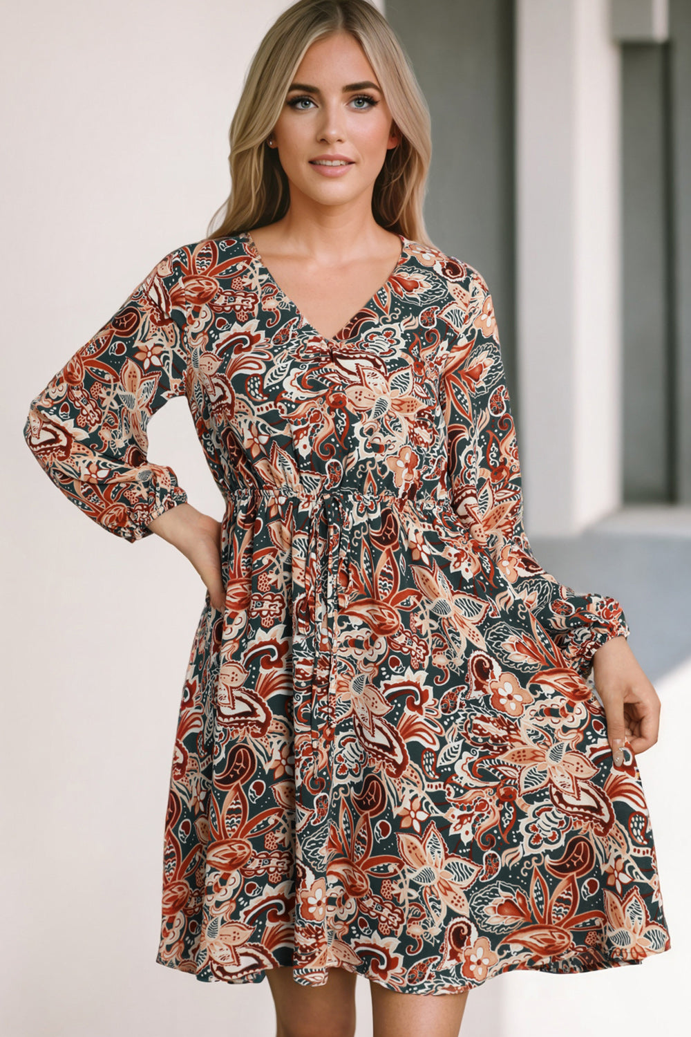Printed V-Neck Mini Dress Dress Krazy Heart Designs Boutique