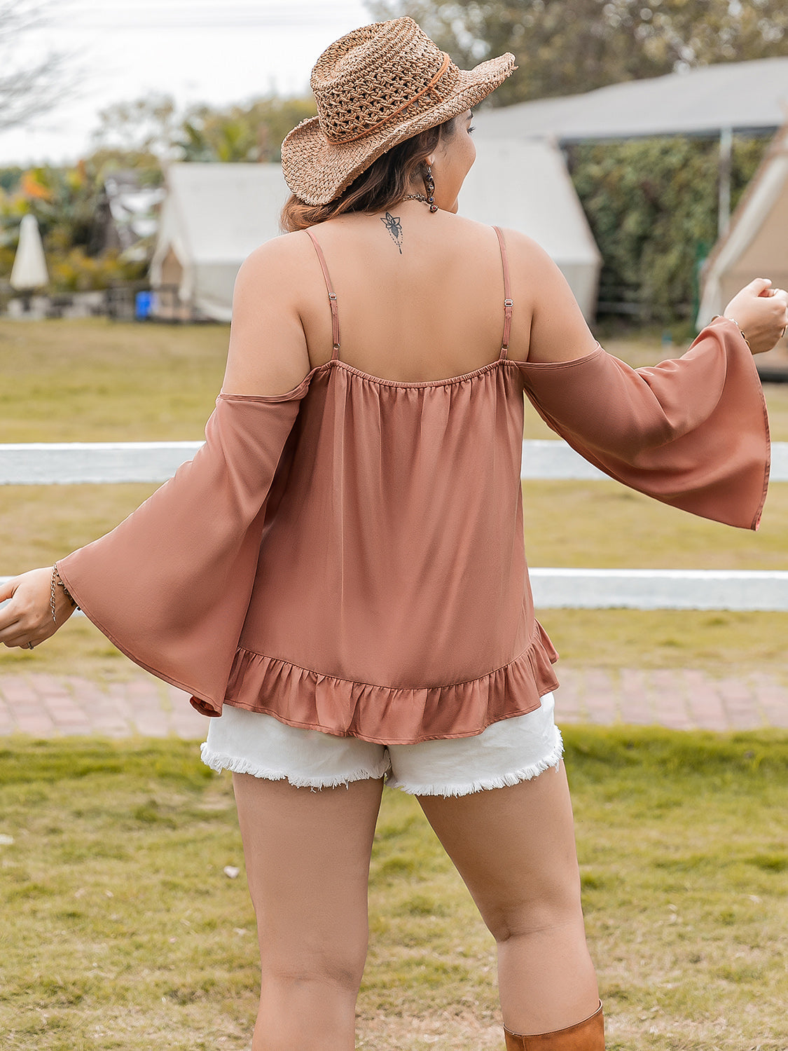 Plus Size Frill Square Neck Long Sleeve Blouse Shirts & Tops Krazy Heart Designs Boutique