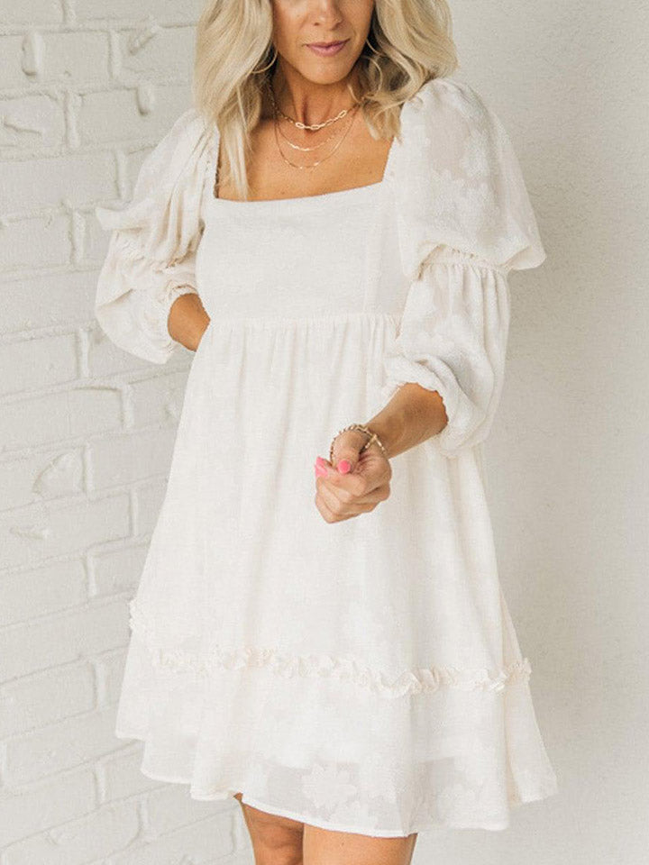 Square Neck Long Sleeve Mini Dress Dress Krazy Heart Designs Boutique White S