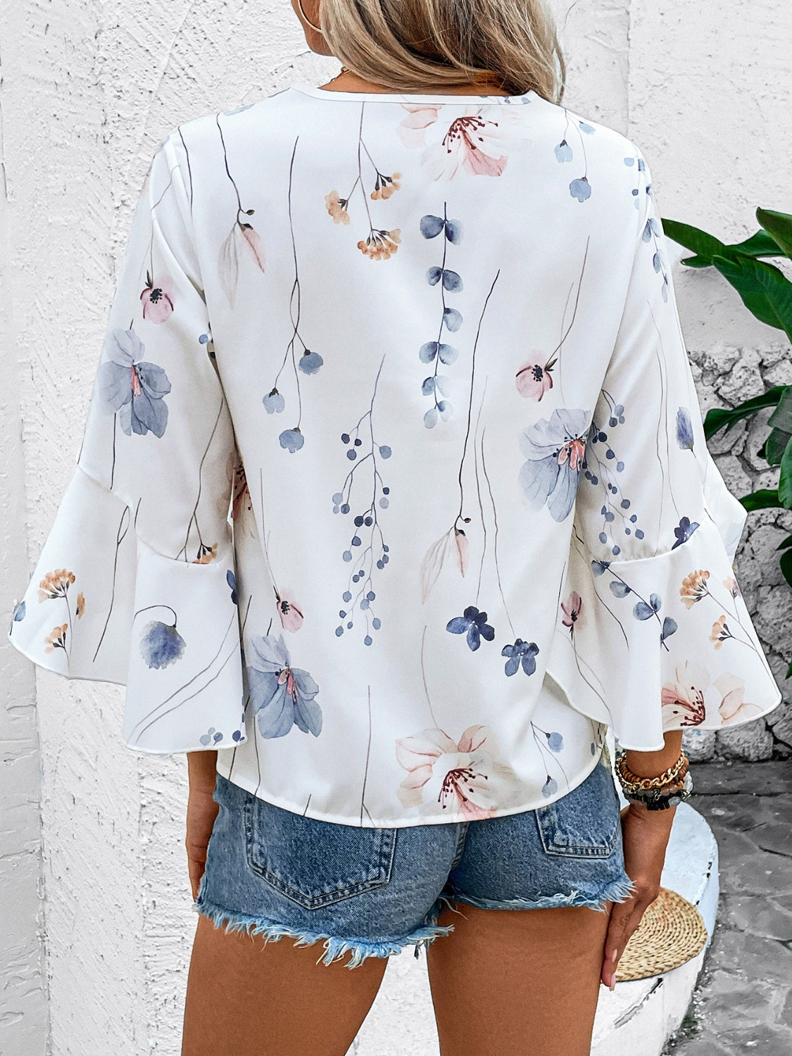 Honey Ruffled Printed V-Neck Half Sleeve Blouse (4 Print Colors) Shirts & Tops Krazy Heart Designs Boutique