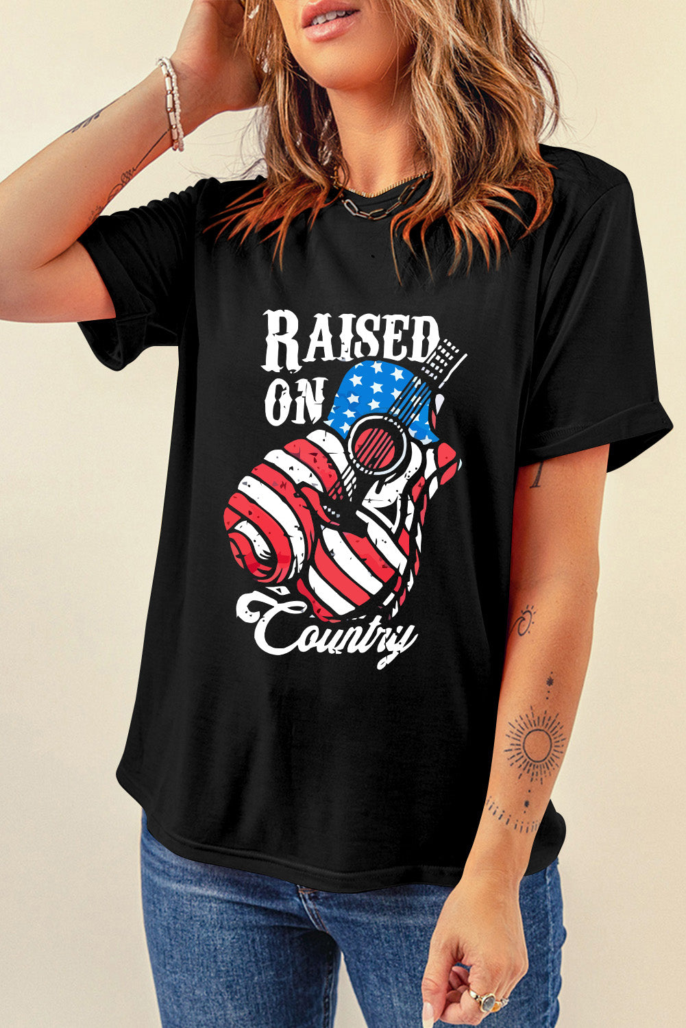 RAISED ON COUNTRY Round Neck Tee T-Shirt Krazy Heart Designs Boutique
