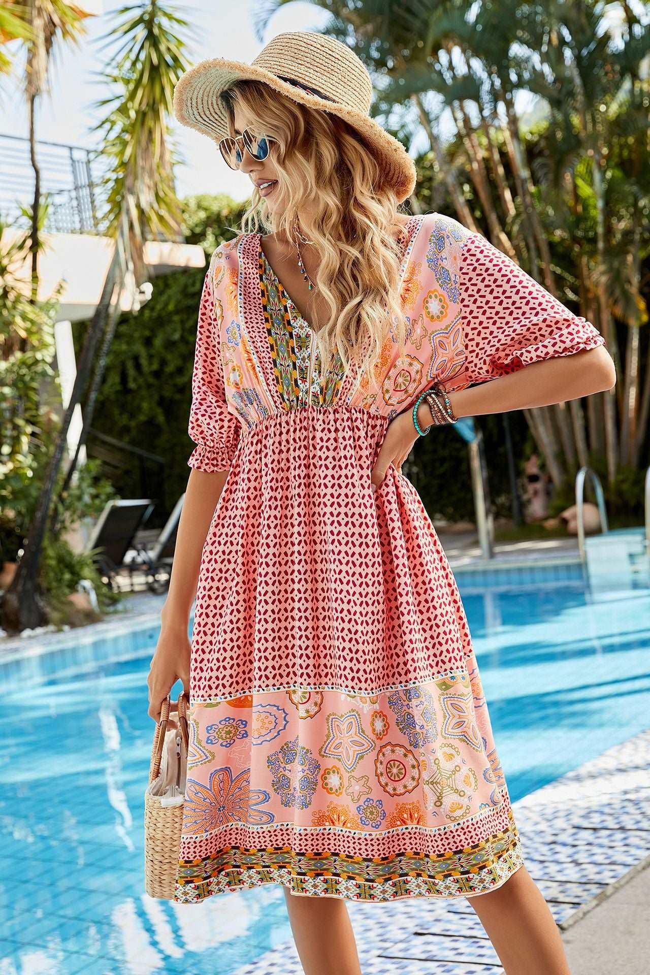 Bohemian Tie Back V-Neck Dress Krazy Heart Designs Boutique