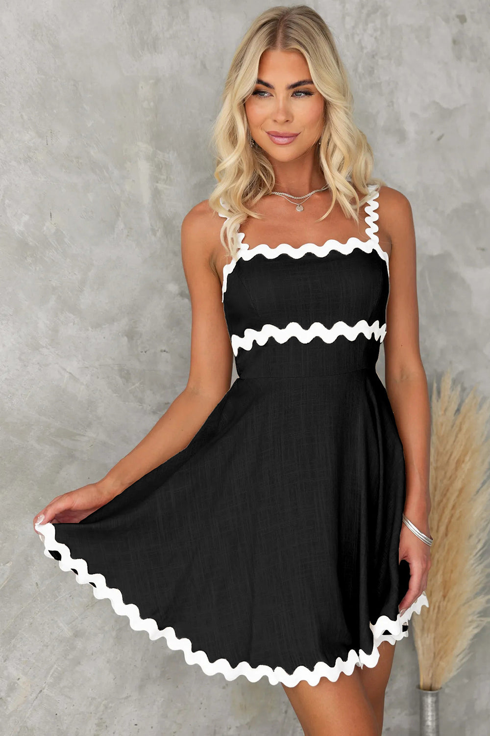 Contrast Color Zig Zag Square Neck Mini Dress (6 Colors) Dress Krazy Heart Designs Boutique Black S