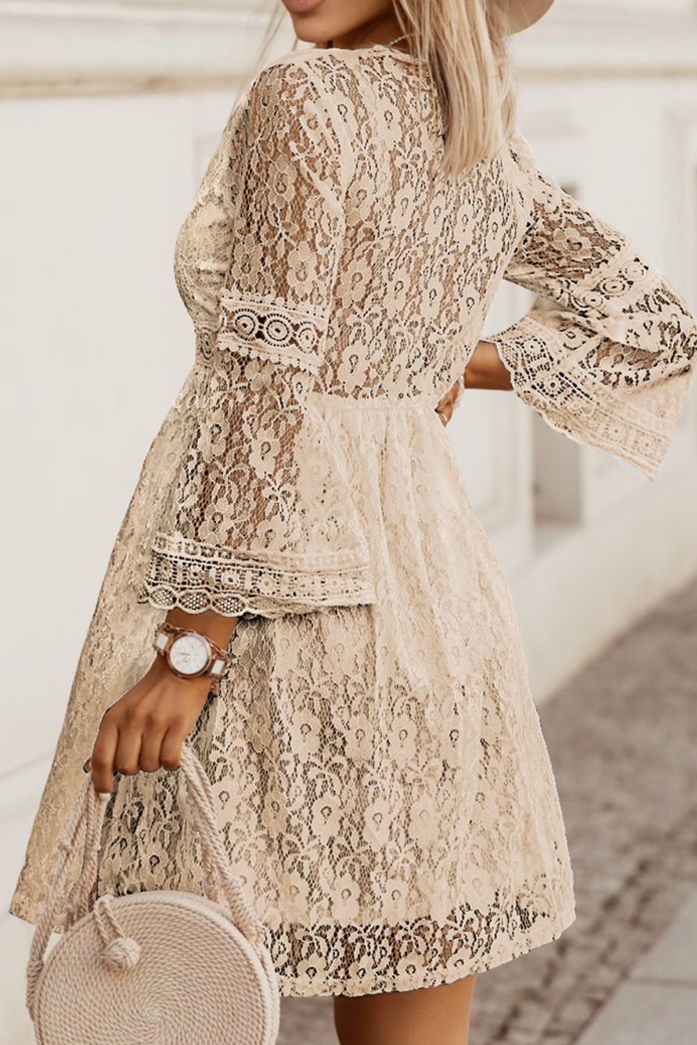 Lace V-Neck Three-Quarter Sleeve Dress Dress Krazy Heart Designs Boutique