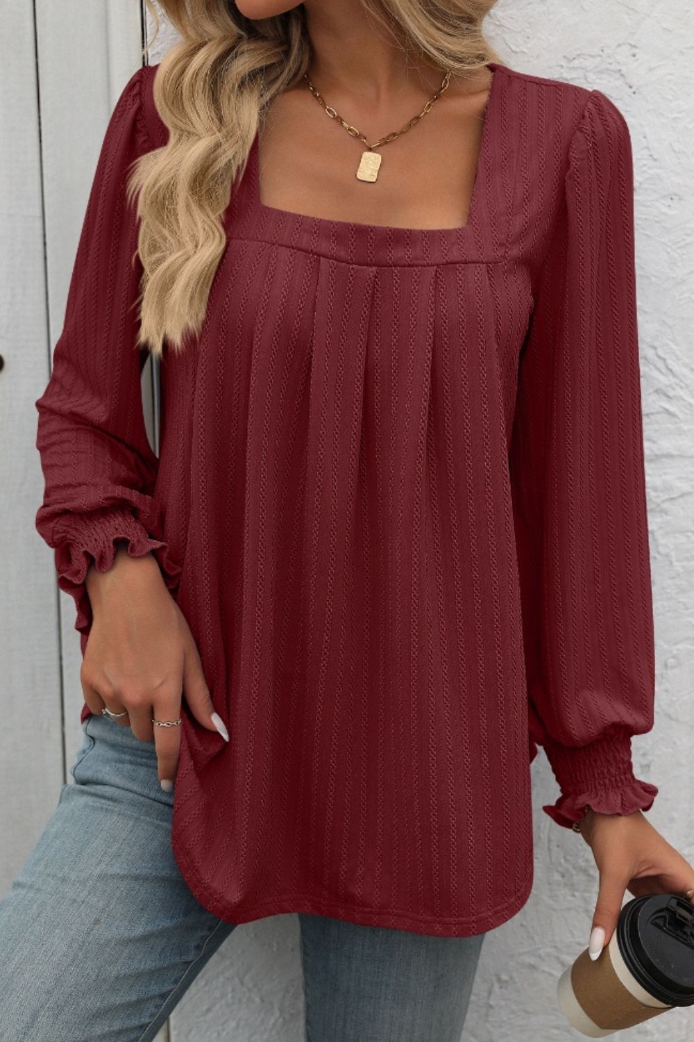 Mandy Square Neck Lantern Sleeve Top (7 Colors) Shirts & Tops Krazy Heart Designs Boutique