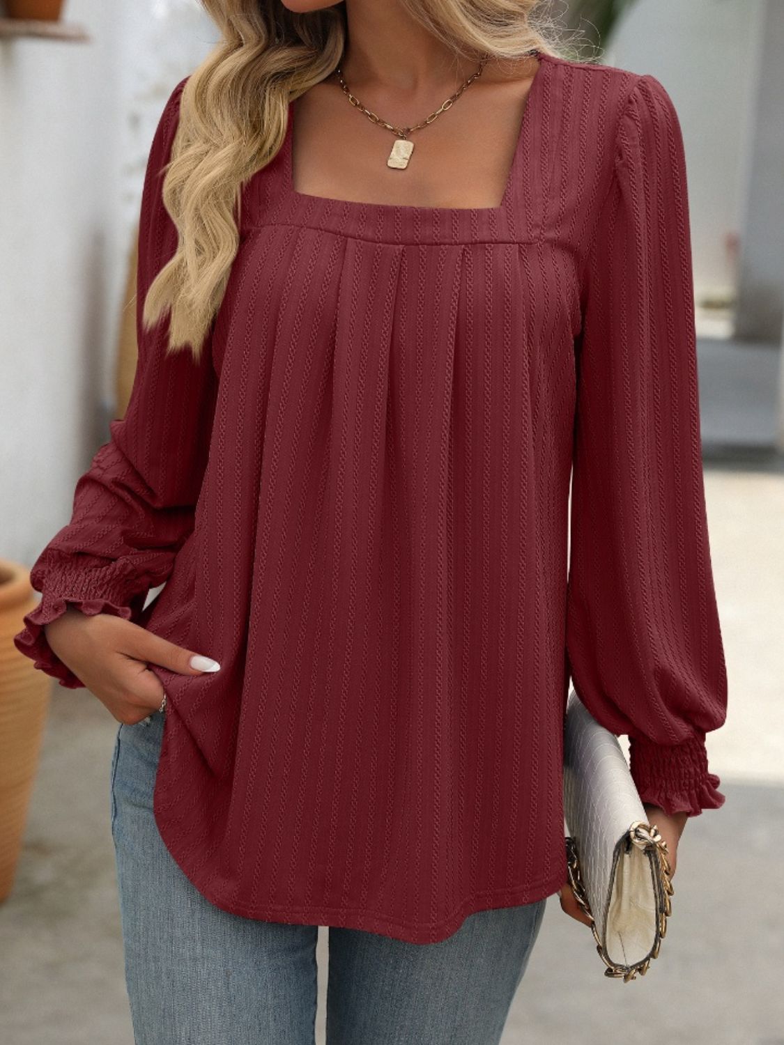 Mandy Square Neck Lantern Sleeve Top (7 Colors) Shirts & Tops Krazy Heart Designs Boutique