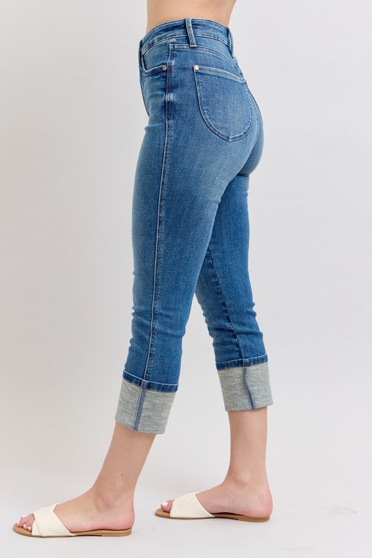 Judy Blue Full Size Skinny Cuff Capris Jeans with Pockets Plus Size jeans Krazy Heart Designs Boutique