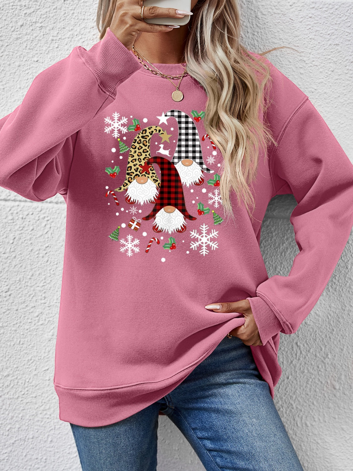 Faceless Gnomes Graphic Drop Shoulder Sweatshirt (9 Colors) Shirts & Tops Krazy Heart Designs Boutique Moonlit Mauve S