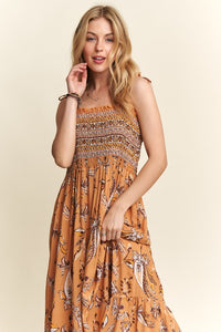 ADORA Paisley Floral Print Tie Shoulder Cami Dress Dress Krazy Heart Designs Boutique Mustard S