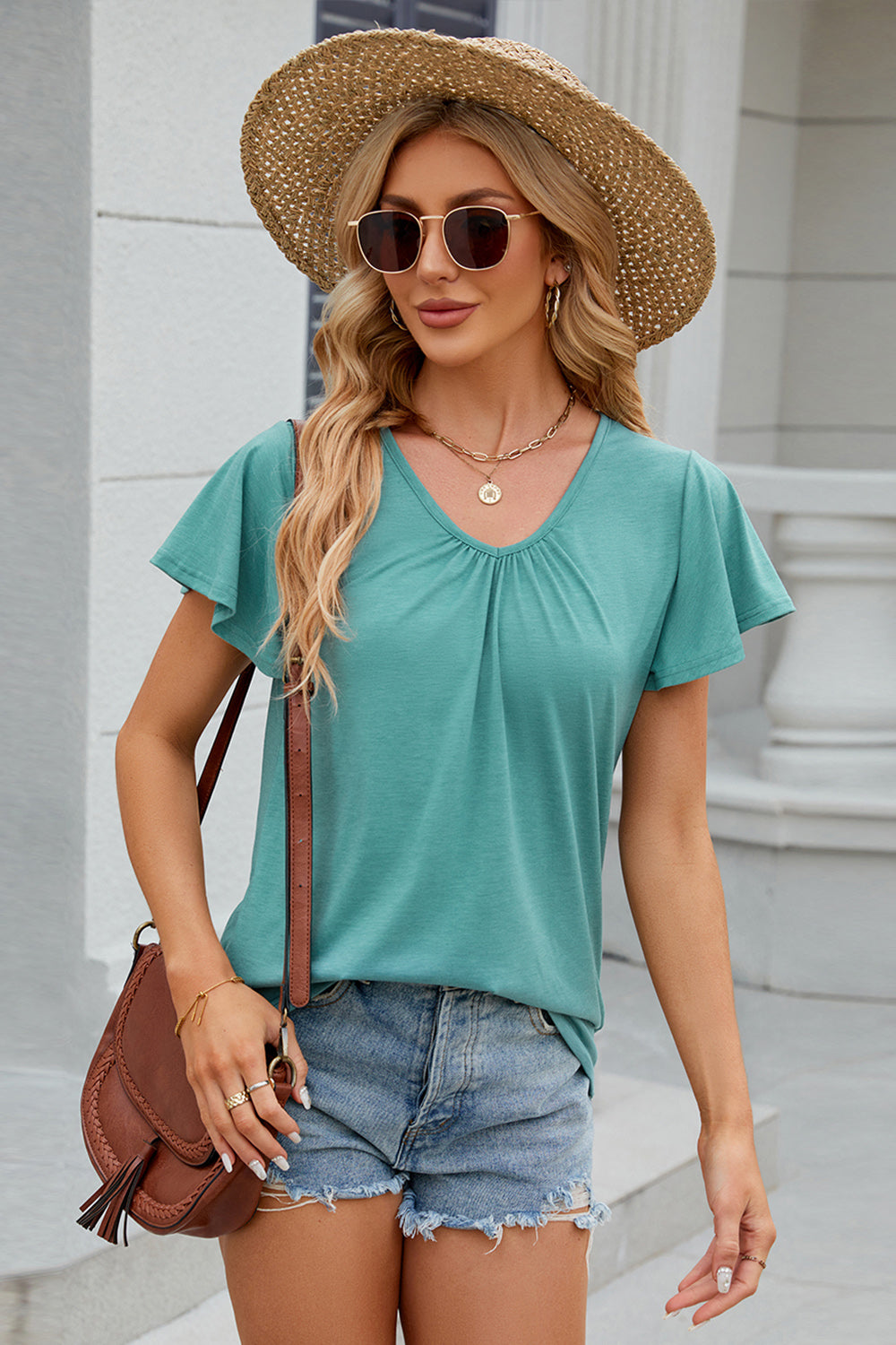 V-Neck Short Sleeve Top (8 Colors) Shirts & Tops Krazy Heart Designs Boutique Teal S