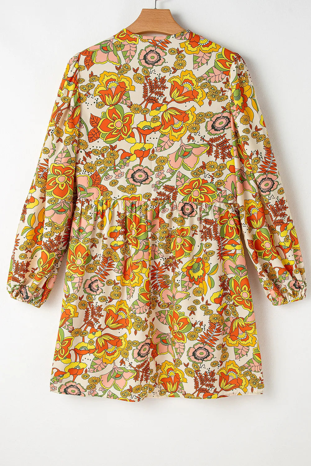 Printed Tie Neck Balloon Sleeve Mini Dress Dress Krazy Heart Designs Boutique