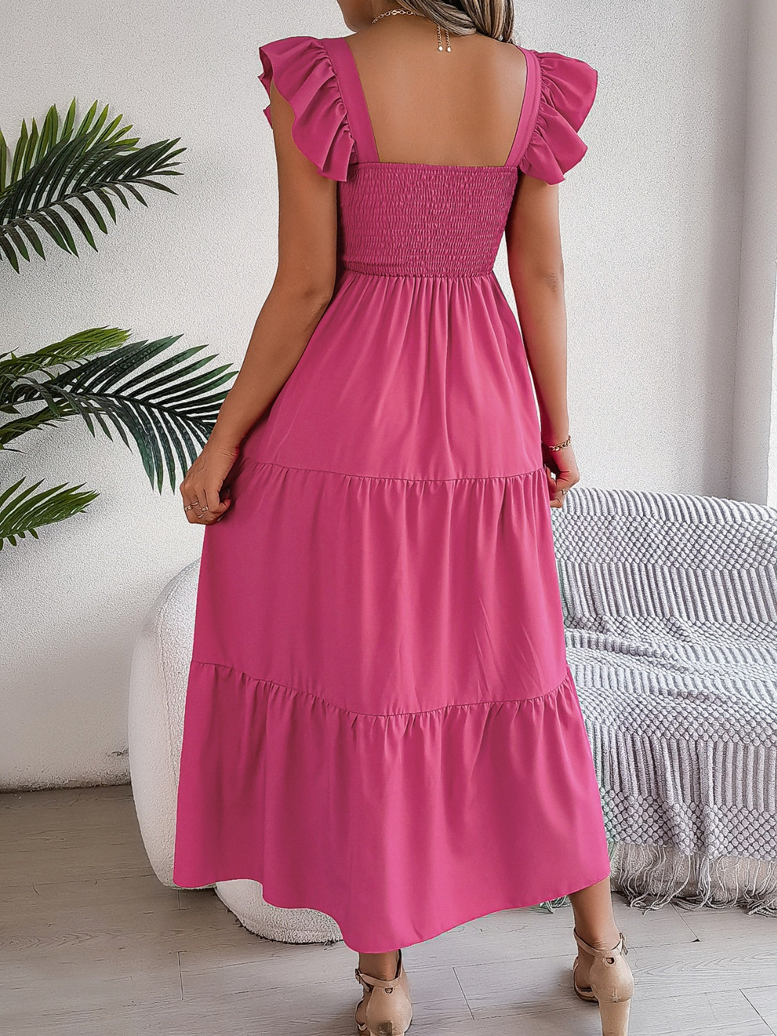 Smocked Square Neck Cap Sleeve Midi Dress (5 Colors) Dress Krazy Heart Designs Boutique