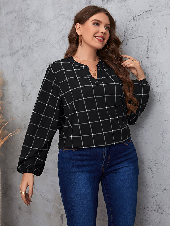 Honey Plus Size Notched Neck Long Sleeve Blouse Shirts & Tops Krazy Heart Designs Boutique
