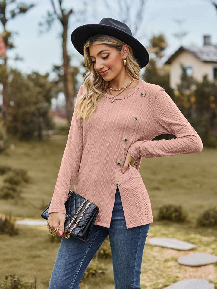 Decorative Button Slit Long Sleeve Top (6 Colors) Krazy Heart Designs Boutique