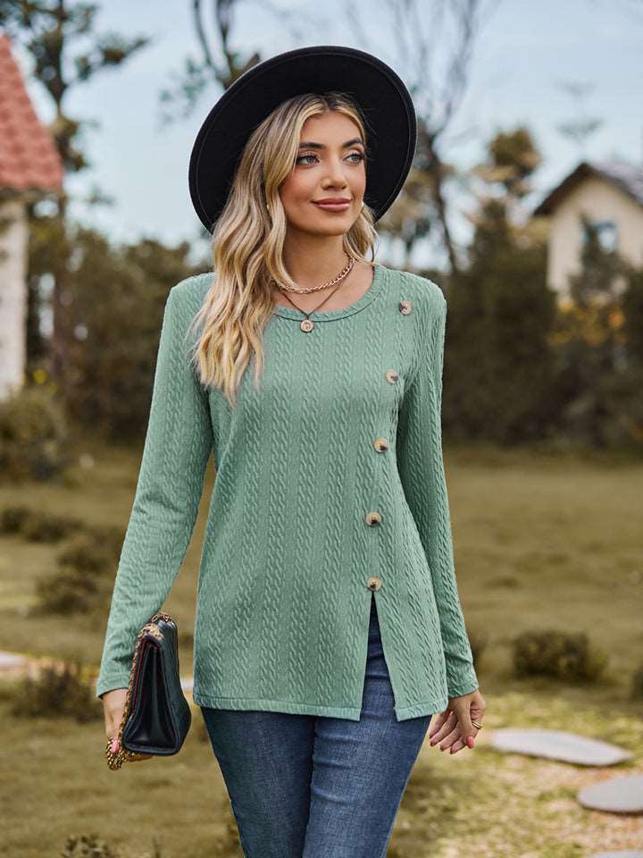 Decorative Button Slit Long Sleeve Top (6 Colors) Krazy Heart Designs Boutique